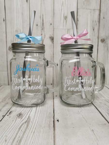 Personalised 1st / First Holy Communion Glass Mason Jar